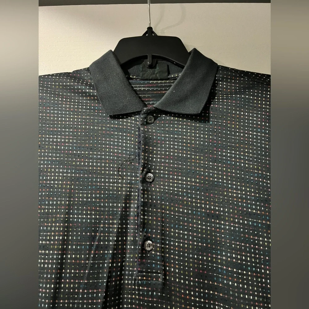 BOBBY JONES Golf Polo Shirt - Navy Blue w/‎ Dotted Print Size Medium